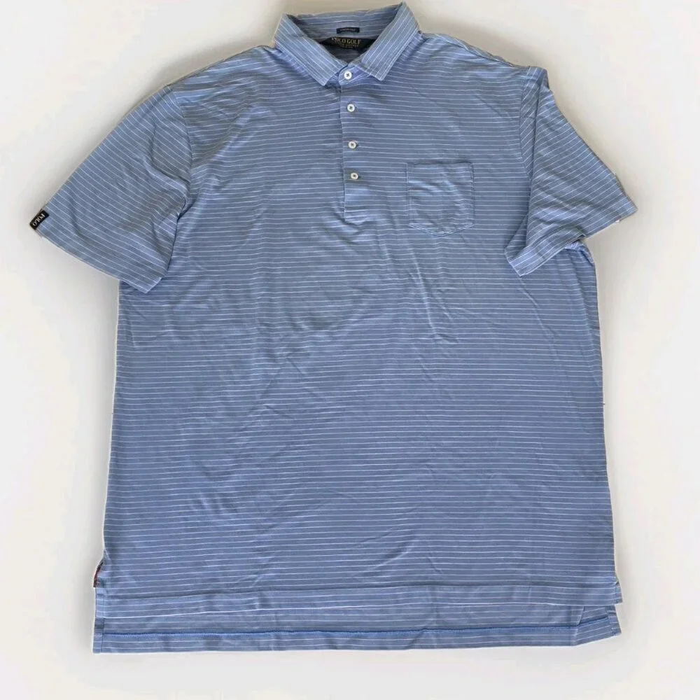 Polo Golf Ralph Lauren Stretch Lisle Polo Shirt Men Size XL Blue Pink Stripes SS